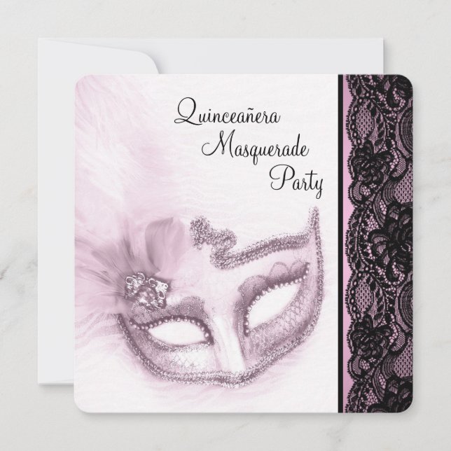 Vacker Rosa Quinceanera Maskerad Fest Inbjudningar (Framsida)