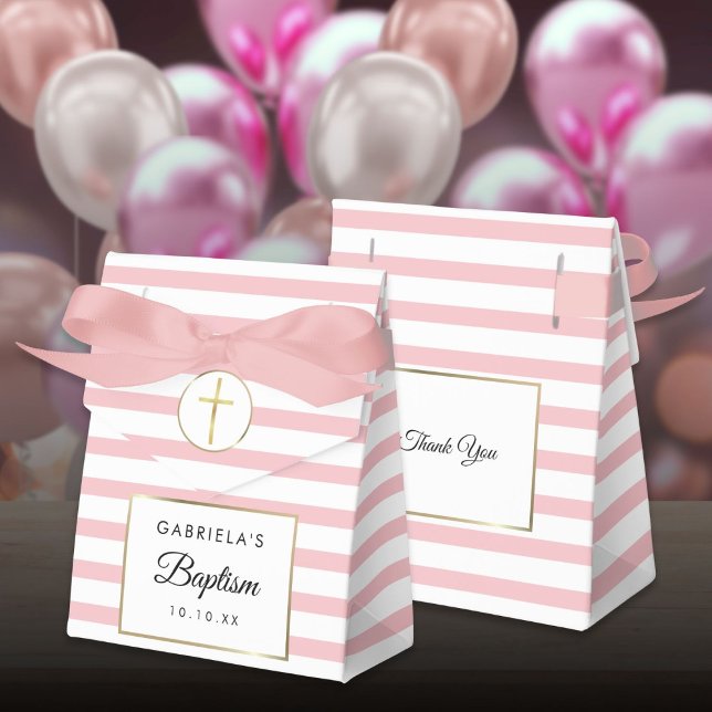 Vacker rosa rand dop presentaskar (Pretty Pink Stripe Baptism Christening Favor Boxes
)