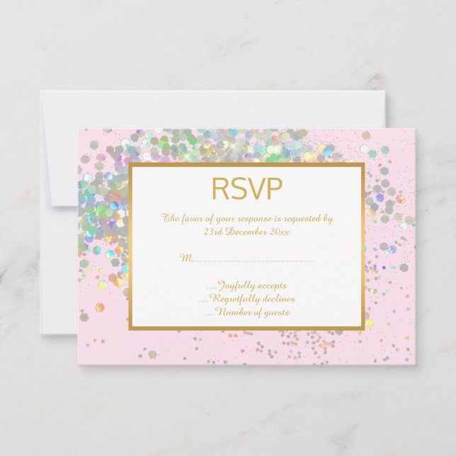 VACKER ROSA REGNBÅGE HOLOGRAFISK PUNKT RSVP OSA KORT (Framsida)