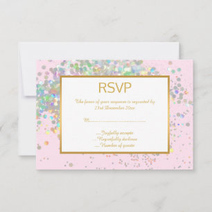 VACKER ROSA REGNBÅGE HOLOGRAFISK PUNKT RSVP OSA KORT