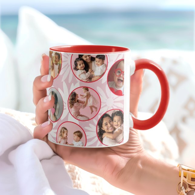 Vacker rosa & röd blomsterfotokopp mugg (Skapare uppladdad)
