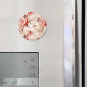 Vacker Rosa Rödfärgad Kräm Ros Blommig Magnet