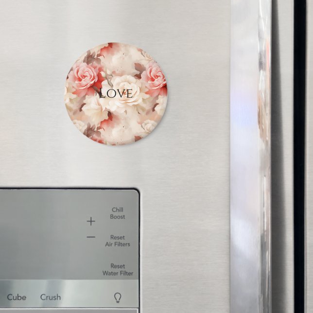 Vacker Rosa Rödfärgad Kräm Ros Blommig Magnet (In Situ (Fridge))