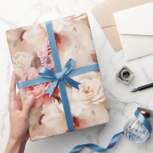 Vacker Rosa Rodnad Kräm Ros Blommig Bröllop Presentpapper