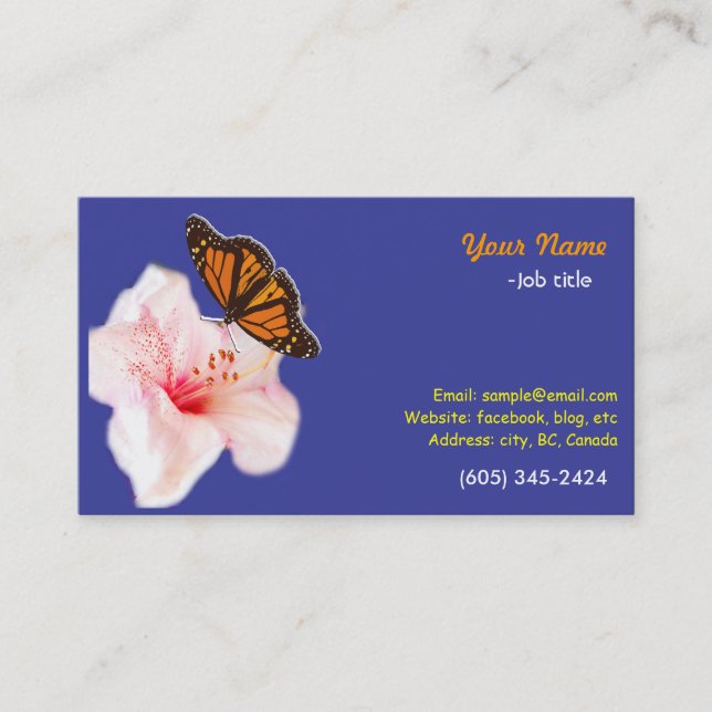 vacker rosa-rododendronblomma och fjäril visitkort (Framsida)