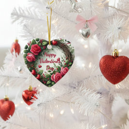 Vacker rosa ros Alla hjärtans dag hjärta Julgransprydnad Keramik