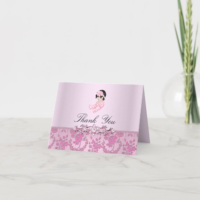 Vacker Rosa Ros Bebis Babyshower Tacksamhetskort Tack Kort (Framsida)