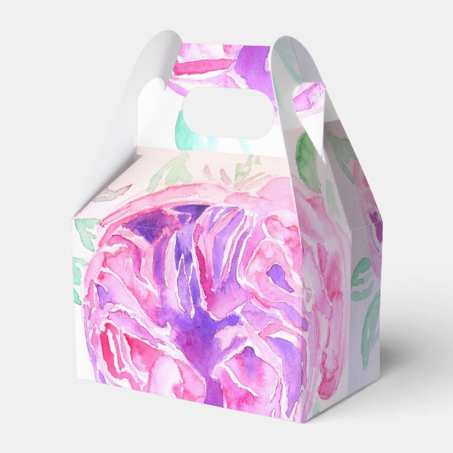 Vacker rosa ros Blommande bröllopstårta Förmånslåd Presentaskar (Framsidan Sidan)