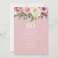 Vacker Rosa Ros Blommig 80-årsdag Filtinbjudan
