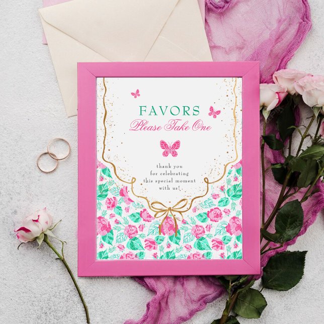 Vacker rosa ros blomsterguldslinga Baby shower Poster (Skapare uppladdad)