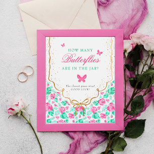Vacker rosa ros blomsterguldslinga Baby shower Poster