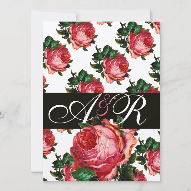 VACKER ROSA ROS FORMAL MONOGRAM INBJUDNINGAR (Framsida)