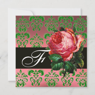 VACKER ROSA ROS GRÖN SVART DAMAST MONOGRAM INBJUDNINGAR