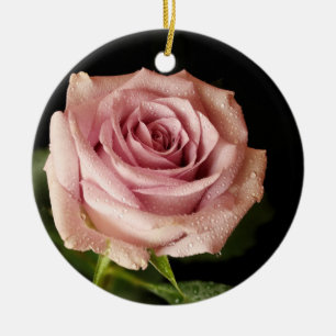 vacker rosa ros julgransprydnad keramik