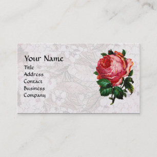 VACKER ROSA ROS, MONOGRAM Vitt pärlpapper Visitkort