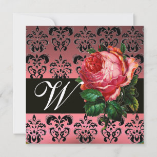 VACKER ROSA ROS SVART VIT DAMASK MONOGRAM INBJUDNINGAR