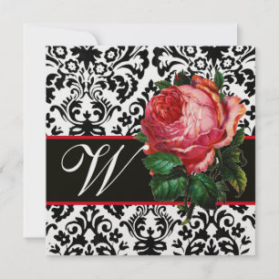 VACKER ROSA ROS  SVART VIT  DAMASK MONOGRAM INBJUDNINGAR