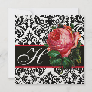 VACKER ROSA ROS  SVART VIT  DAMASK MONOGRAM INBJUDNINGAR