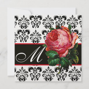 VACKER ROSA ROS  SVART VIT  DAMASK MONOGRAM INBJUDNINGAR