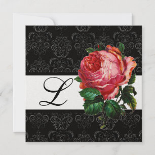 VACKER ROSA ROS  SVART VIT  DAMAST MONOGRAM INBJUDNINGAR