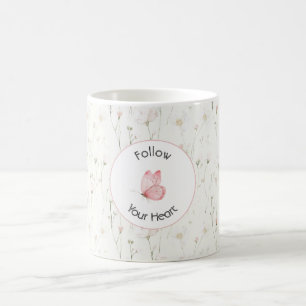 Vacker Rosa Rosa Blommig Fjäril   Kaffemugg