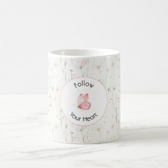 Vacker Rosa Rosa Blommig Fjäril   Kaffemugg (Center)