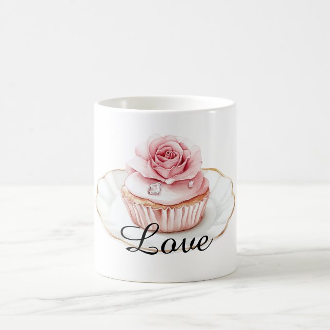 Vacker Rosa Rosa Blommig Muffin Kaffemugg (Center)