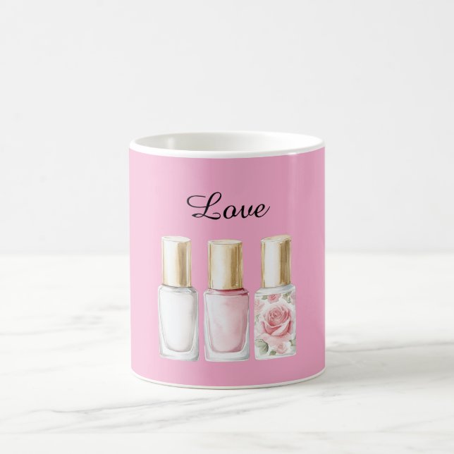 Vacker Rosa Rosa Blommig Nagellack Kaffemugg (Center)