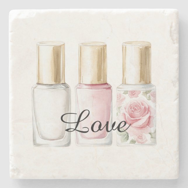 Vacker Rosa Rosa Blommig Nagellack Stenunderlägg (Framsidan)