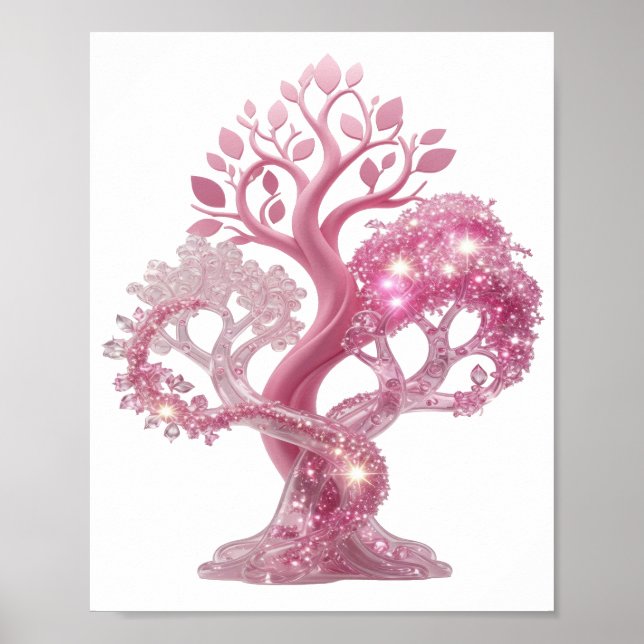 Vacker Rosa Rosa GLITTER TRÄD Poster (Framsidan)