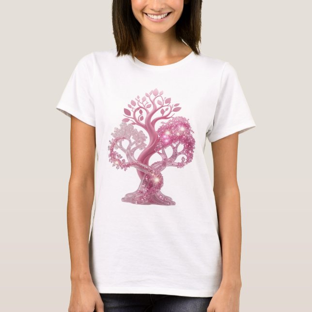 Vacker Rosa Rosa GLITTER TRÄD Slogan T-shirt (Framsida)