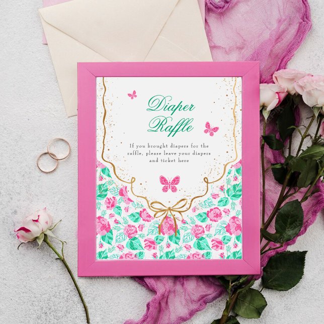 Vacker rosa rosblomma guldbåge baby shower poster (Skapare uppladdad)