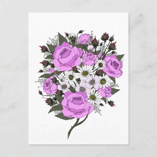 Vacker rosa rosbukett  helg vykort (Framsida)