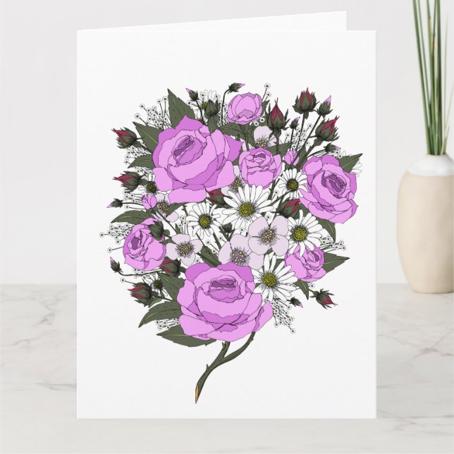 Vacker rosa rosbukett  kort (Framsida)