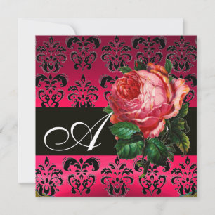 VACKER ROSA ROSEN FUCHSIA SVART DAMASK MONOGRAM INBJUDNINGAR