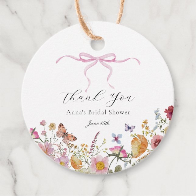 Vacker rosa rosett vildblomma bröllopsdusch presen gåvor etiketter (Framsida)