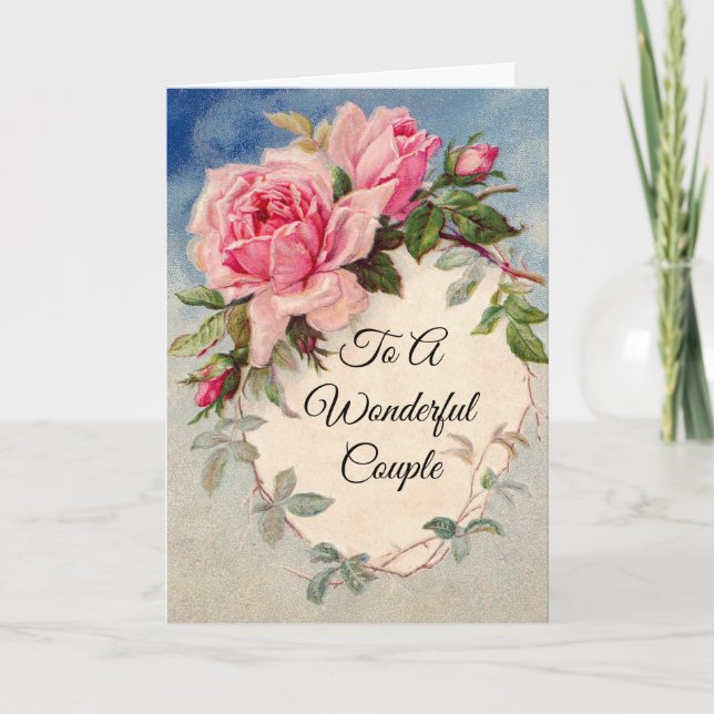 Vacker Rosa Rosor Årsdag Gratulationskort Kort (Framsida)