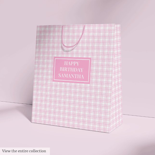Vacker Rosa Rutig Presentpåse med Anpassat Namn (Pretty Pink Plaid Gift Bag Custom Name Gift Bag)