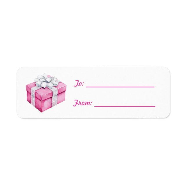 Vacker Rosa Silverbåge Present Jul Returadress Etikett (Framsidan)