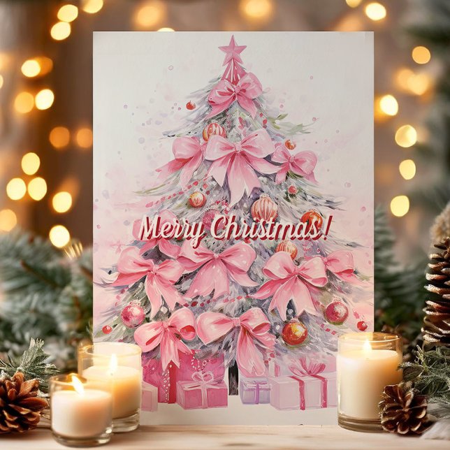 Vacker Rosa Slinga Julgran God Jul Helgkort (Skapare uppladdad)