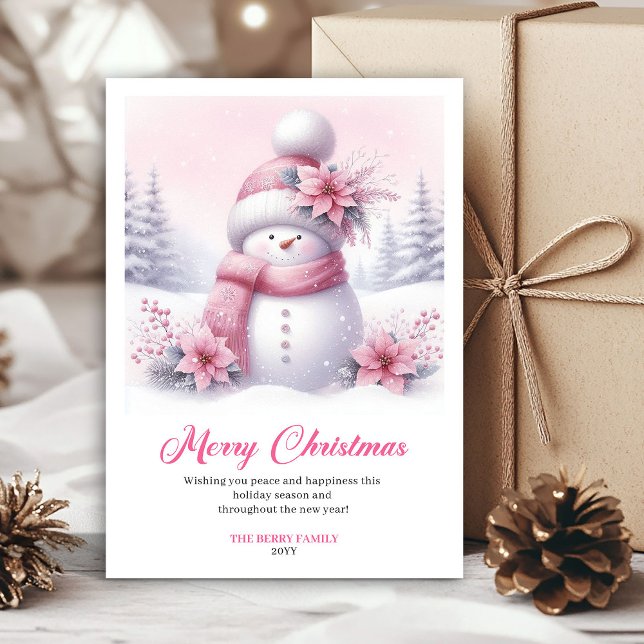 Vacker rosa snömannen barn kort redigerbar  (Precious pink snowman kids card editable design)