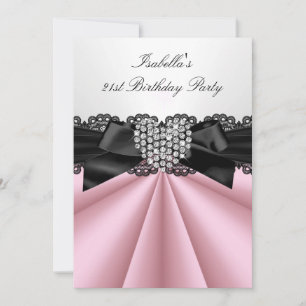 Vacker Rosa Svart Vit Diamant Födelsedagsfest Inbjudningar