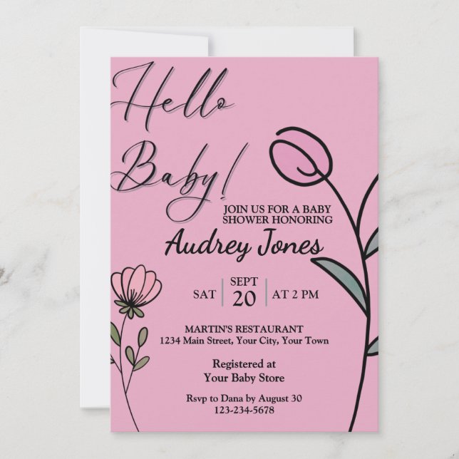 Vacker Rosa Tulpan och Blomma Flicka Baby Shower Inbjudningar (Framsida)