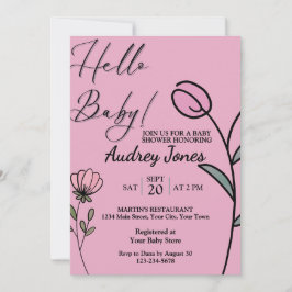 Vacker Rosa Tulpan och Blomma Flicka Baby Shower Inbjudningar