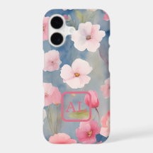 Vacker rosa vårblomma Oljemålning Monogram