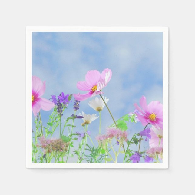 Vacker rosa vild blomsteräng pappersservett (Framsidan)