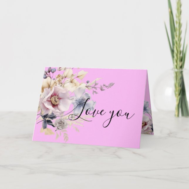 Vacker rosa vild blomsterbukett till mors dag  helgkort (Framsida)