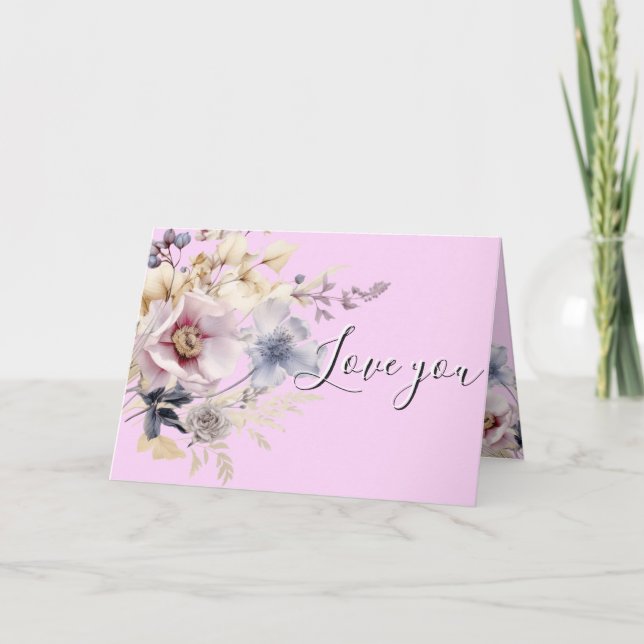 Vacker rosa vildblomsbukett till mors dag  helgkort (Framsida)