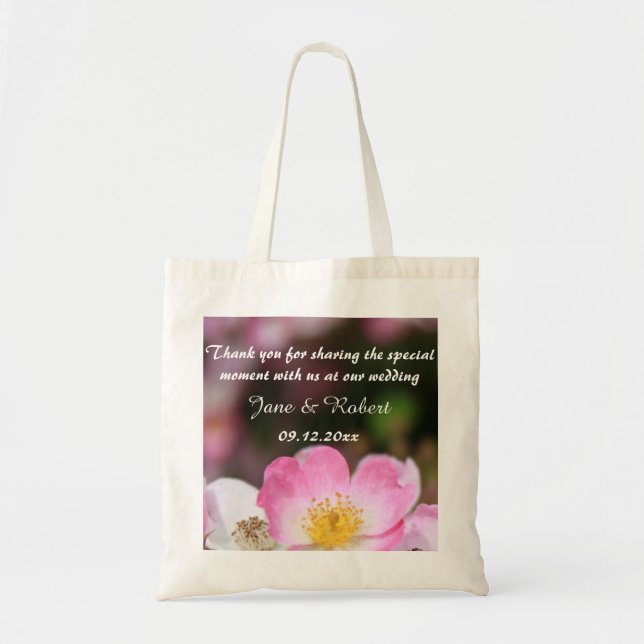 vacker rosa vildrosblomma bröllop tack tygkasse (Framsidan)