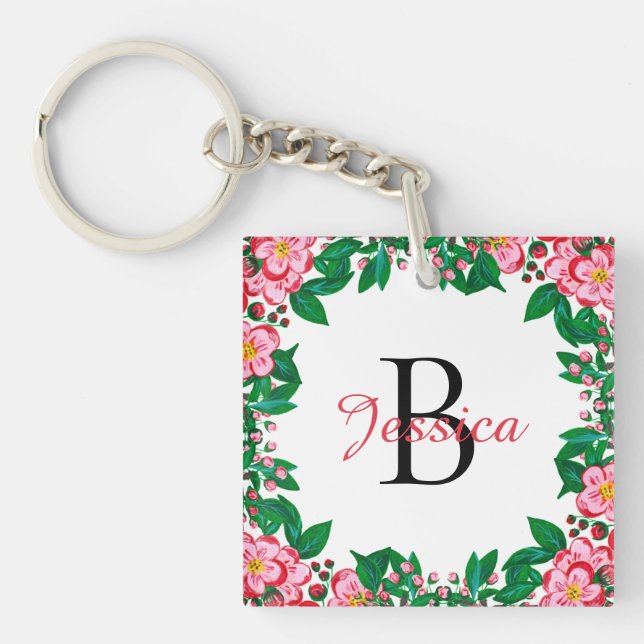 Vacker rosa vintage blomsterram monogram (Framsidan)